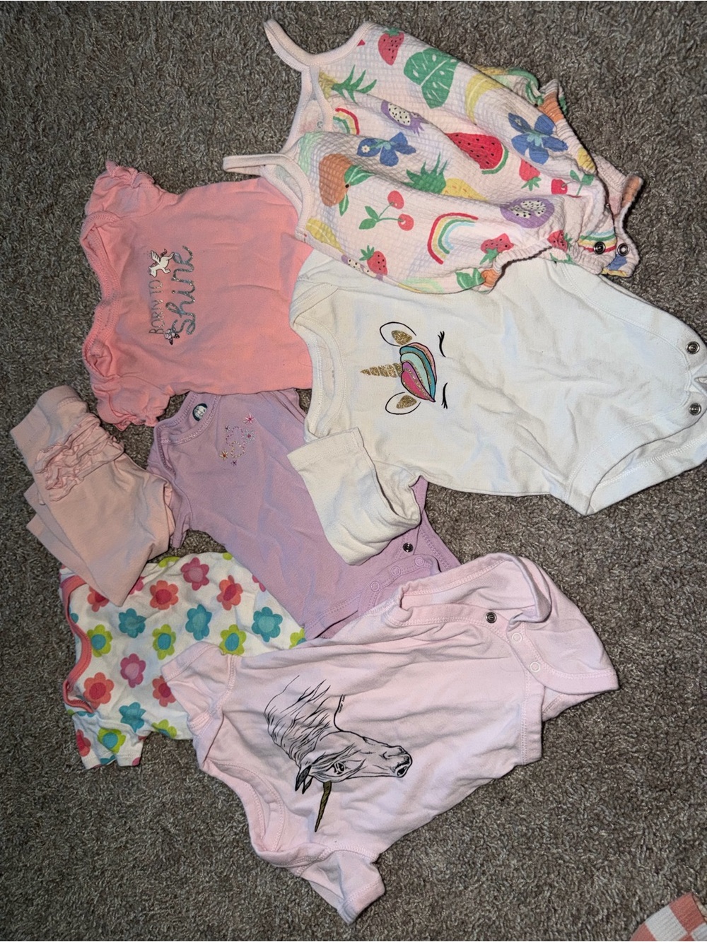 Burt's Bees Baby Unicorn & Floral Multicolor Pink Cotton One-Piece Pajamas